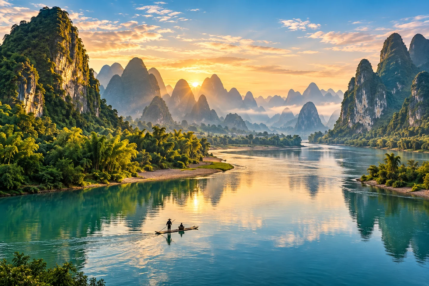 Karst peaks beside the Li River near Xingping, Guilin